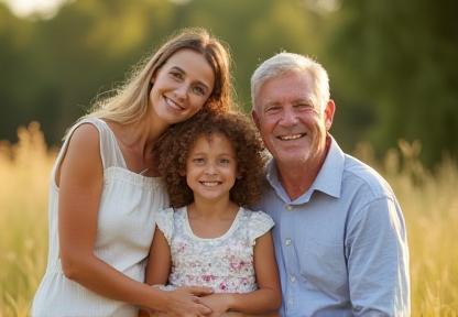 Família feliz posando para um retrato ao ar livre